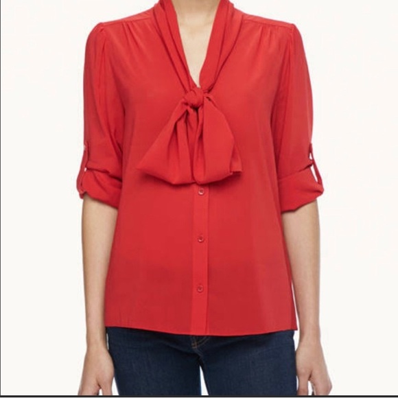 Alice & Olivia  Arie Silk Tie Neck Button Down Blouse M - Picture 2 of 12